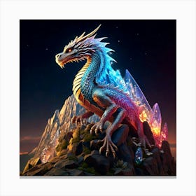 Firefly Dragon, Iridescent, Scales, Gemstones, Light, Reflection, Perched, Mountain, Peak, Mythical, (11) Canvas Print