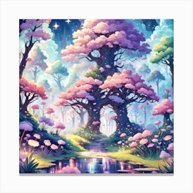 A Fantasy Forest With Twinkling Stars In Pastel Tone Square Composition 239 Canvas Print