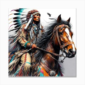 Indian Chief On A Horse Color Drawing Canvas Print