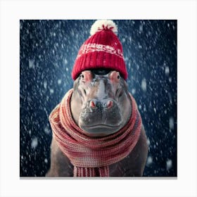 Firefly Picturesque, Winter, Wonderland, Heart Melting, Adorable, Hippo, Cozy, Knit, Cap, Scarf, Fal (2) Canvas Print