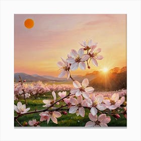 Cherry Blossom Radiance Cherry Blossoms At Sunset Canvas Print