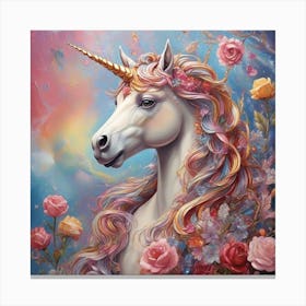 Unicorn With Roses Canvas Print