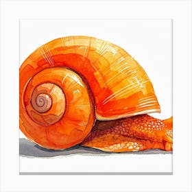 Orange Snail Watercolor Painting Canvas Print