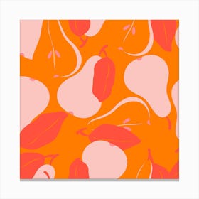 Pattern With Bright Pink Pears On Orange Square Canvas Print