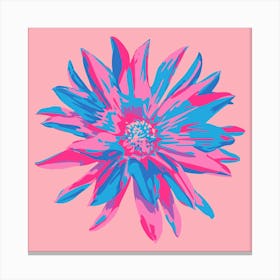 DAHLIA BURSTS Single Abstract Blooming Floral Summer Bright Flower in Fuchsia Pink Blue Purple on Blush Canvas Print