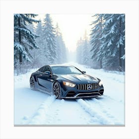 High End Car In A Serene Winter Wonderland, Watercolor Painting 1 Canvas Print