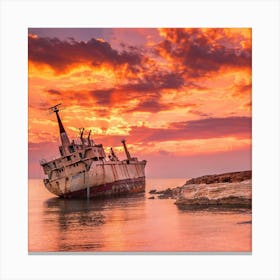 Abandoned Ship At Sunset Canvas Print