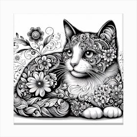 Cat With Flowers 2 Canvas Print