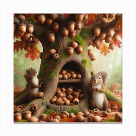 Autumn Tree With Squirrels Canvas Print