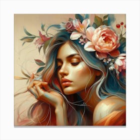 Woman With Flowers On Her Head Canvas Print