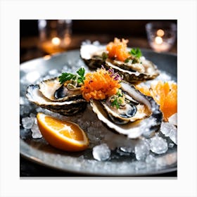 Oysters On A Plate Orange Square(3) Canvas Print