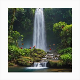 Nature Waterfall With Birds Canvas Print