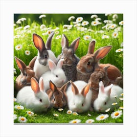 Rabbits In The Meadow Canvas Print