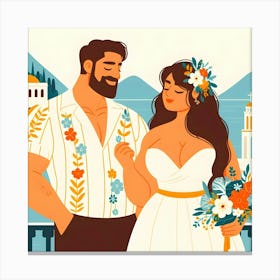 Wedding Illustration - Lover Couple Canvas Print