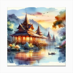 Thai Temple At Sunset Canvas Print