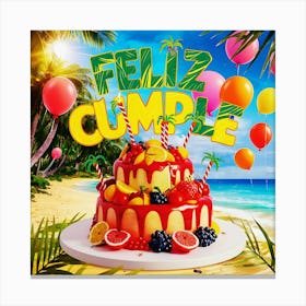 Feliz cumple and Feliz cumpleaños sign means Happy Birthday in Spanish language, Birthday party celebration gift with birthday cake candle colorful balloons best congratulation over light background wall artFeliz Cumple 65 Canvas Print