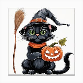 Cute Cat Halloween Pumpkin (10) Canvas Print
