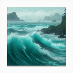 Teal Raging Ocean Canvas Print