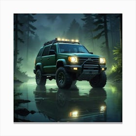 Green Suv In The Forest Canvas Print