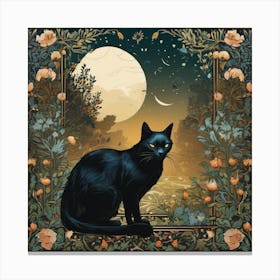 Black Cat In The Moonlight Canvas Print