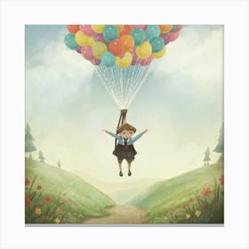 Little Girl Flying With Balloons 2 Canvas Print