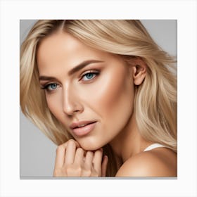 Realistic Blonde Modeling For A Skincare Product Looking Into The Camera 375687207 Canvas Print