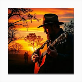 Sunset With A Man Playing Guitar Canvas Print