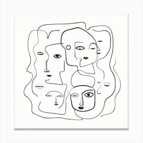 Abstract Faces Art, Black and white. White background 2 Canvas Print