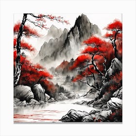 Chinese Landscape Mountains Ink Painting (39) 1 Canvas Print
