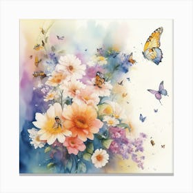 Flowers And Butterflies Canvas Print