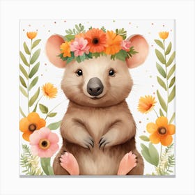 Floral Baby Wombat Nursery Illustration (19) Canvas Print
