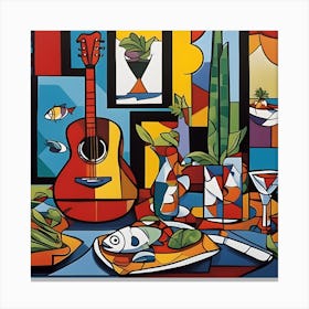'Lounge' Guitar Food Cubism Canvas Print