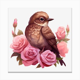 Bird On Roses Canvas Print