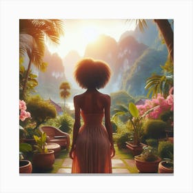 Afro-American Woman In Garden Canvas Print