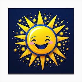 Lovely smiling sun on a blue gradient background 85 Canvas Print