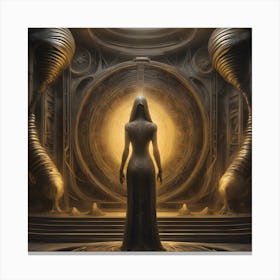 Woman In A Golden Dress Ready to enter the Portal Canvas Print