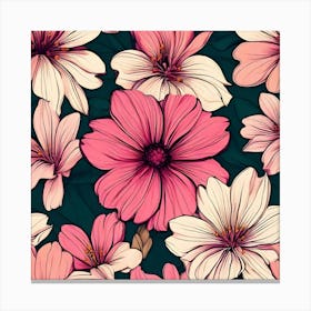 Pink Flowers Seamless Pattern 3 Canvas Print