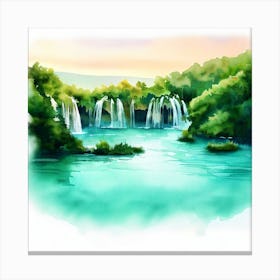 Watercolor Of Plitvice Lakes, Waterfalls 1 Canvas Print