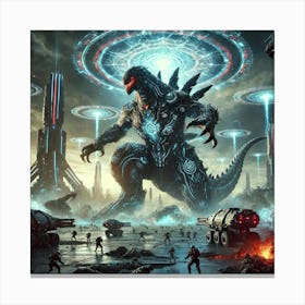 A Dramatic Sci Fi Scene Depicting Kaiju As Symbols Of Dominance Canvas Print