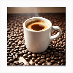 Coffee Cup On Coffee Beans Canvas Print