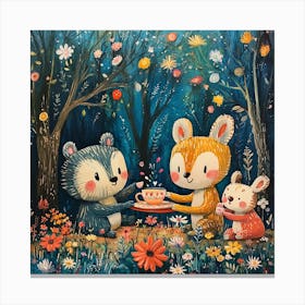 Tea Party Forest Animals Cartoon Canvas Print