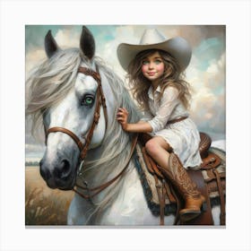 Little Cowgirl On Horse 1 Canvas Print