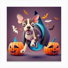 Dog is fllying. Halloween theme backround. Canvas Print