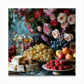 Table With Fruit And Flowers Canvas Print