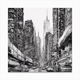 Pen And Ink Drawing Of A Cityscape (1) Canvas Print