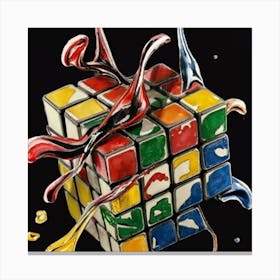 Colorful Rubiks Cube Dripping Paint 12 Canvas Print