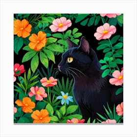 Black Cat In The Garden 1 Canvas Print