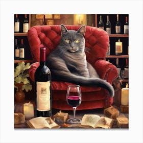 Wine For One Cat Perched 3 Canvas Print