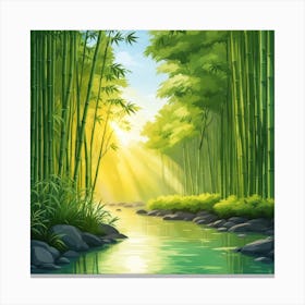 A Stream In A Bamboo Forest At Sun Rise Square Composition 269 Canvas Print