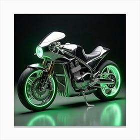 Super Bike With A Chrome Body And Neon Green Glowing Accents 1 Canvas Print